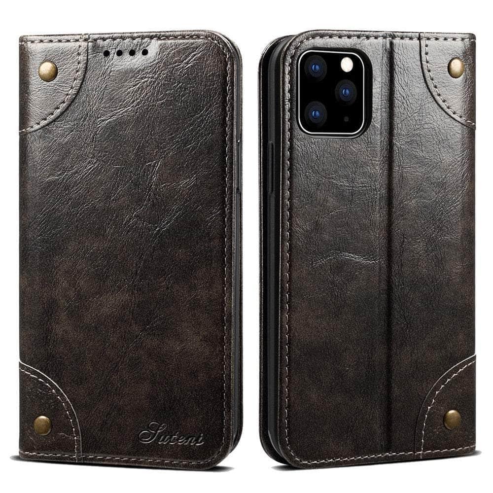 Casebuddy Black / For Iphone 15 Plus Classic iPhone 15 Plus Wallet Flip Genuine Leather Case