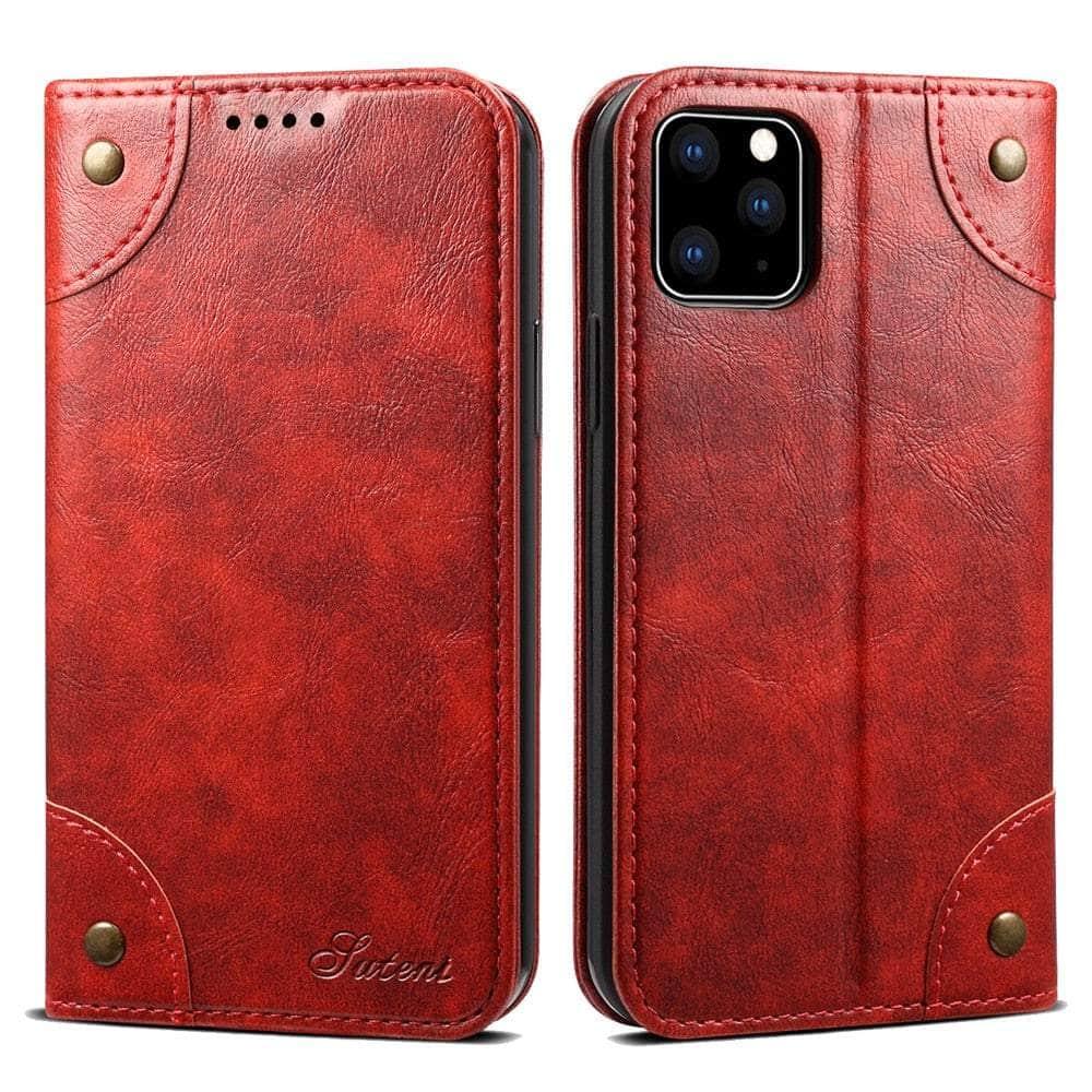 Casebuddy Red / For Iphone 15 Plus Classic iPhone 15 Plus Wallet Flip Genuine Leather Case