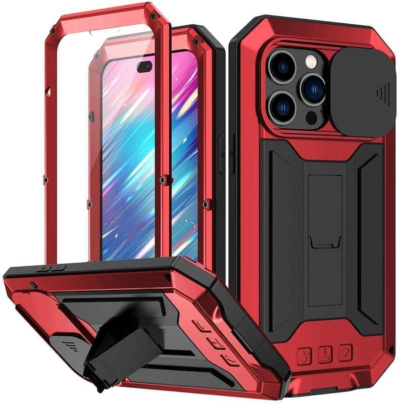 Casebuddy Red / For iPhone 15 Plus iPhone 15 Plus Full Body Rugged Armor Shockproof Metal Cover