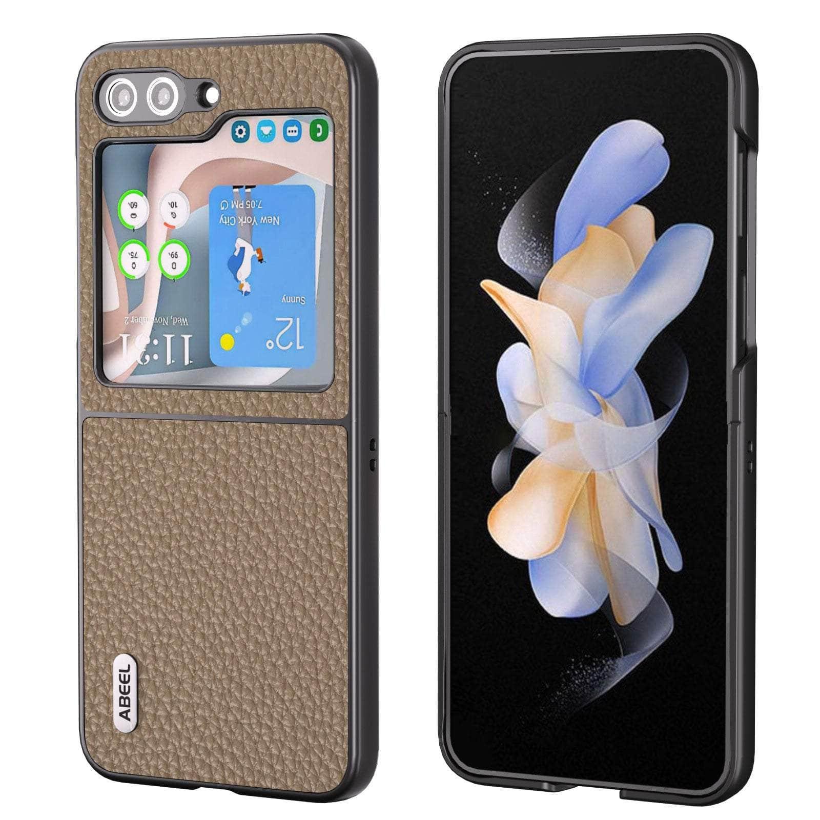 Casebuddy Brown / For Z Flip 5 Real Cow Leather Galaxy Z Flip 5 Case