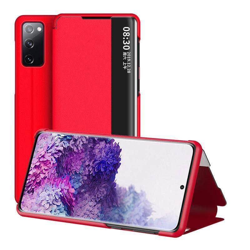 CaseBuddy Australia Casebuddy Red / Samsung S20 FE Galaxy S20 FE Lite Side Smart Window View Leather Case