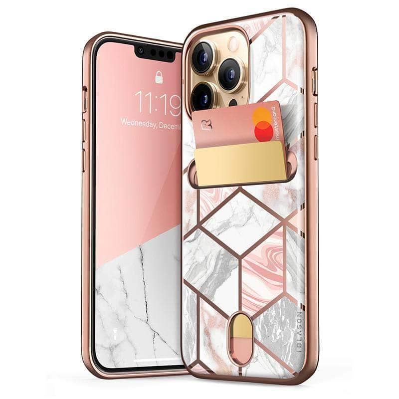 CaseBuddy Australia PC + TPU / Marble I-BLASON iPhone 13 Pro Max Cosmo Slim Designer Wallet Card Holder