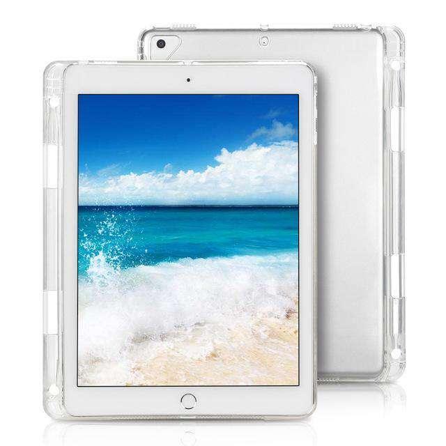 iPad 6 Transparent Rubber Clear Tablet Soft Silicone Case with Pencil Holder - CaseBuddy