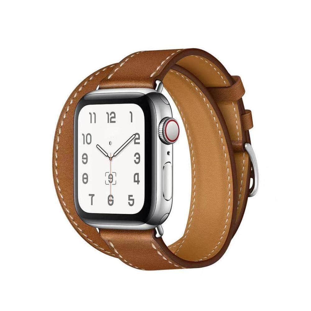 Luxury Real Leather Double Loop Bracelet Apple Watch 6 5 4 3 SE 44/42/40/38 - CaseBuddy