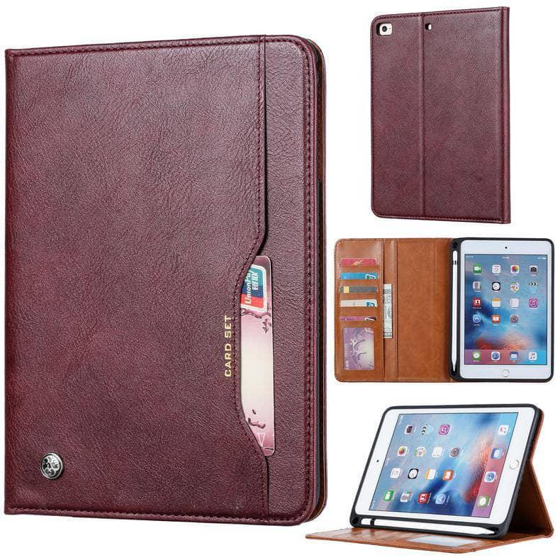Luxury Vintage Suede Leather Smart iPad Mini 5 7.9 2019 Card Stand Pencil Holder - CaseBuddy