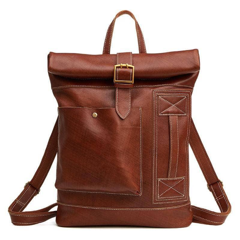 Nesitu Casual Vintage Genuine Leather Women Men's Backpacks 14'' Travel Bag - CaseBuddy