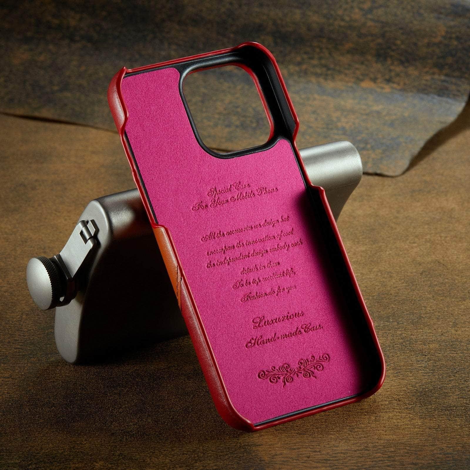 360° iPhone 15 Ring Kickstand Real Leather Cover