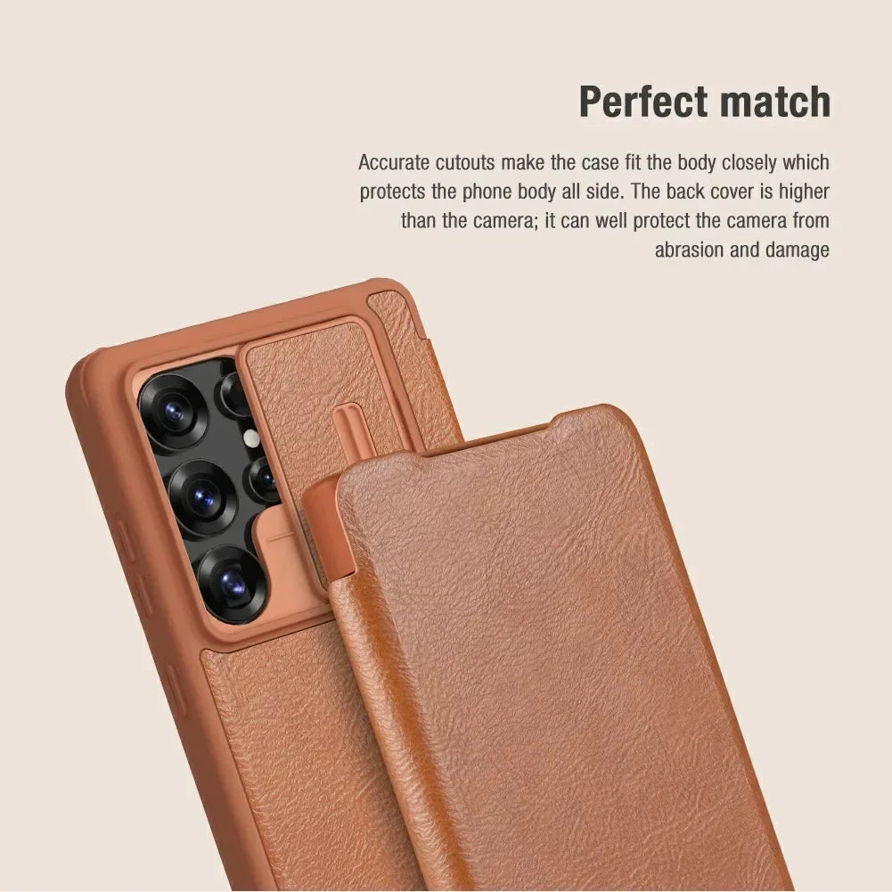 Galaxy S25 NILLKIN Leather Lens Cover Case