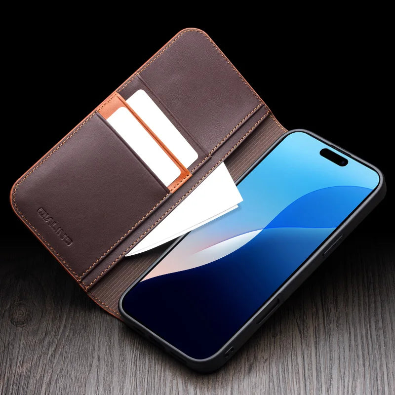 QIALINO Handmade iPhone 16 Plus Genuine Leather Wallet