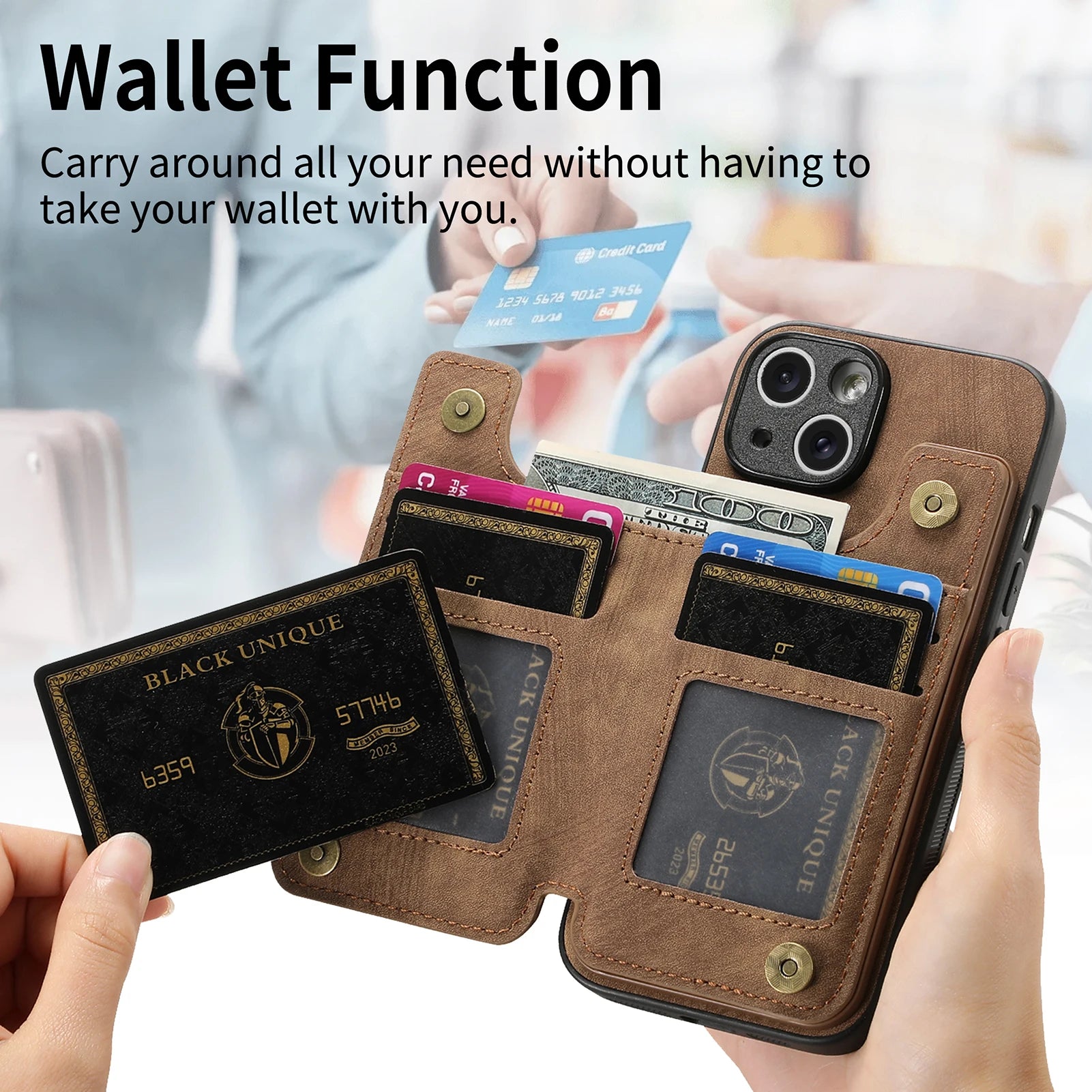 iPhone 16 Zipper Cards Wallet Vegan Leather Case