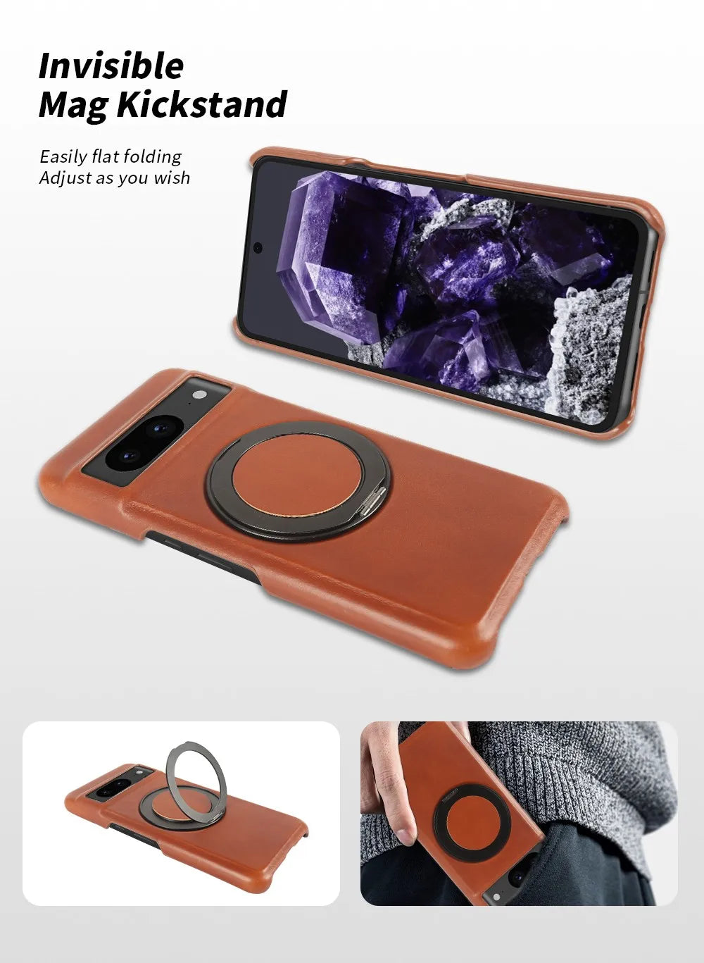 Google Pixel 9 Luxury 360° Rotating Magnetic Leather Case