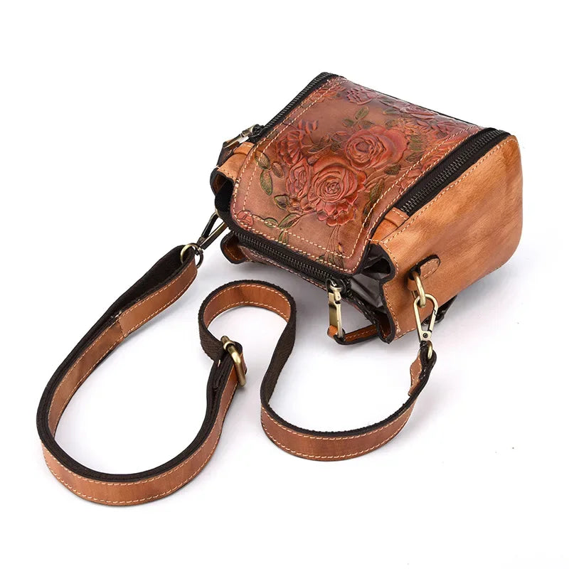Flower Pattern Genuine Leather Women Handbag