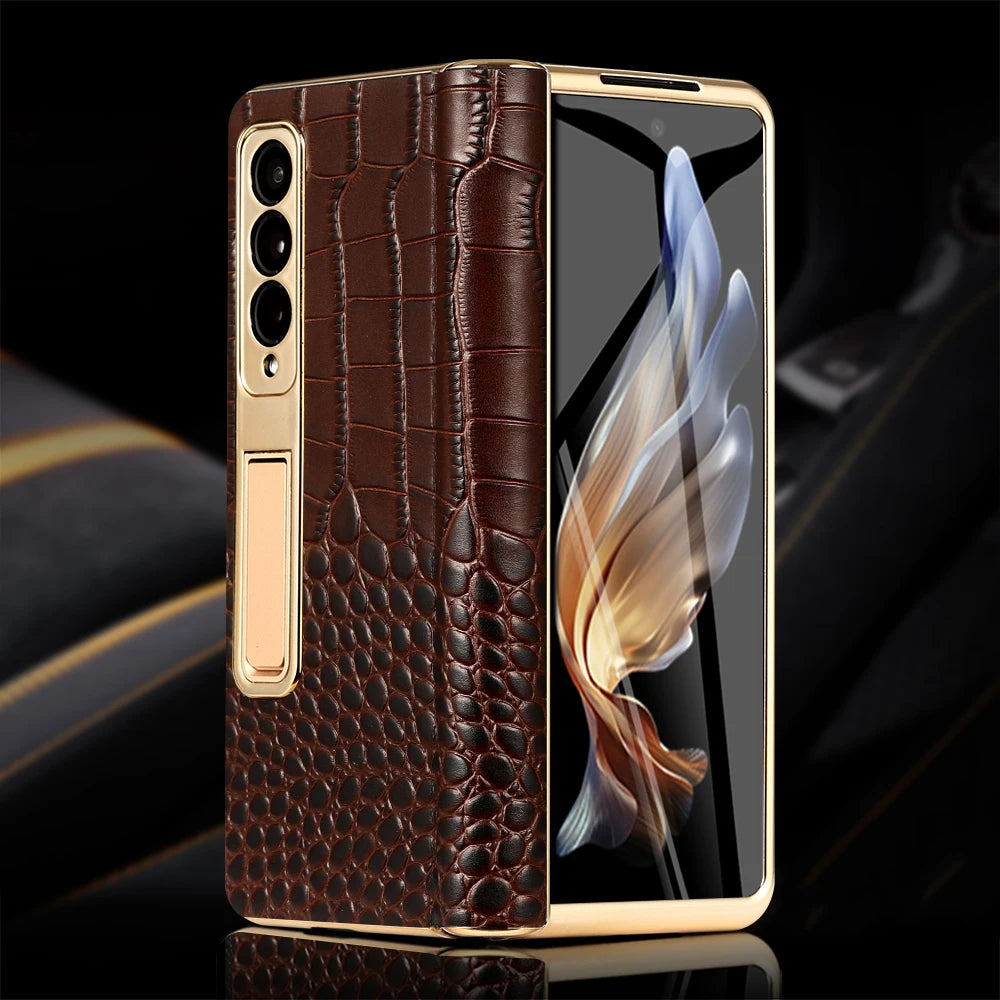 Real Leather Galaxy Z Fold 6 Hinge Kickstand Cover