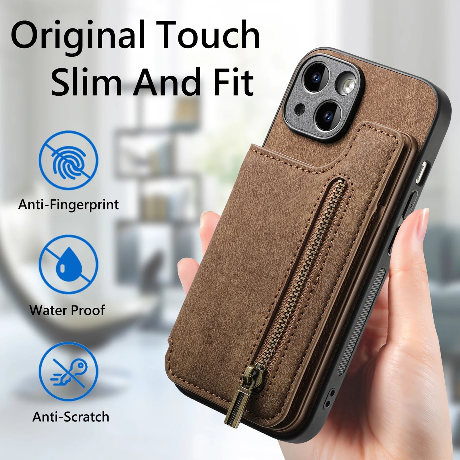 iPhone 16 Zipper Cards Wallet Vegan Leather Case