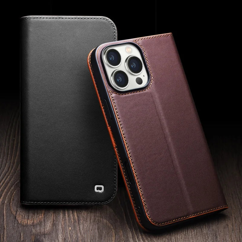 QIALINO Handmade iPhone 16 Pro Genuine Leather Wallet