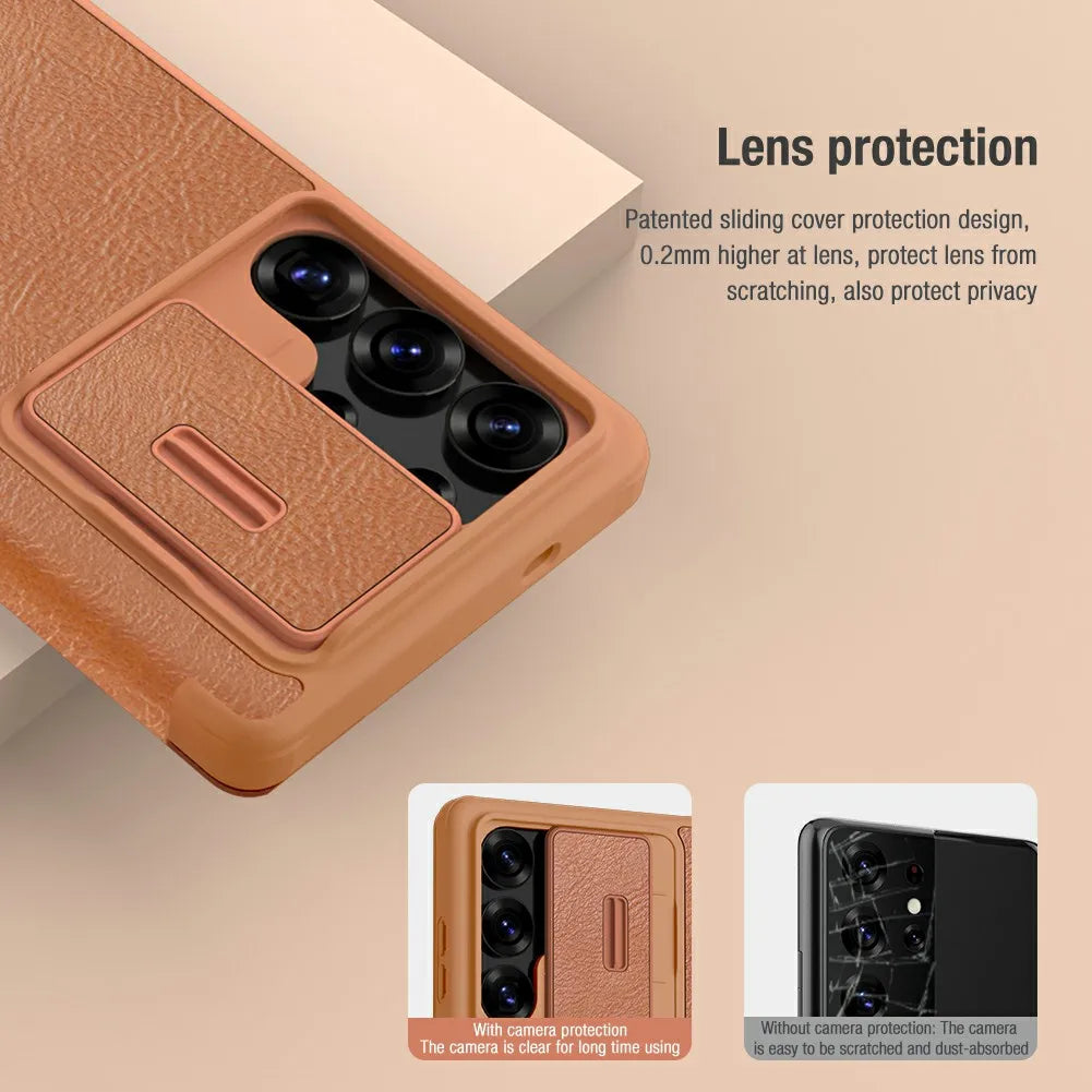 Galaxy S25 NILLKIN Leather Lens Cover Case