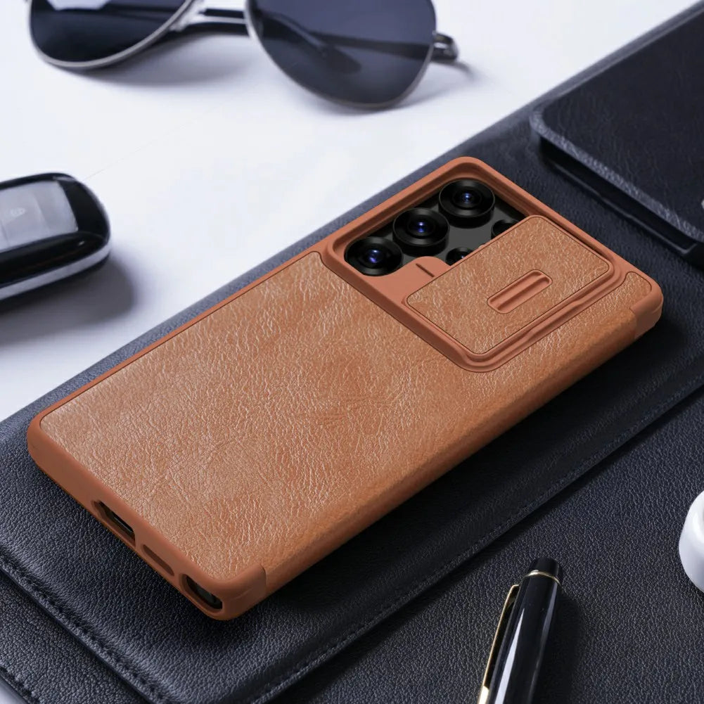 Galaxy S25 NILLKIN Leather Lens Cover Case