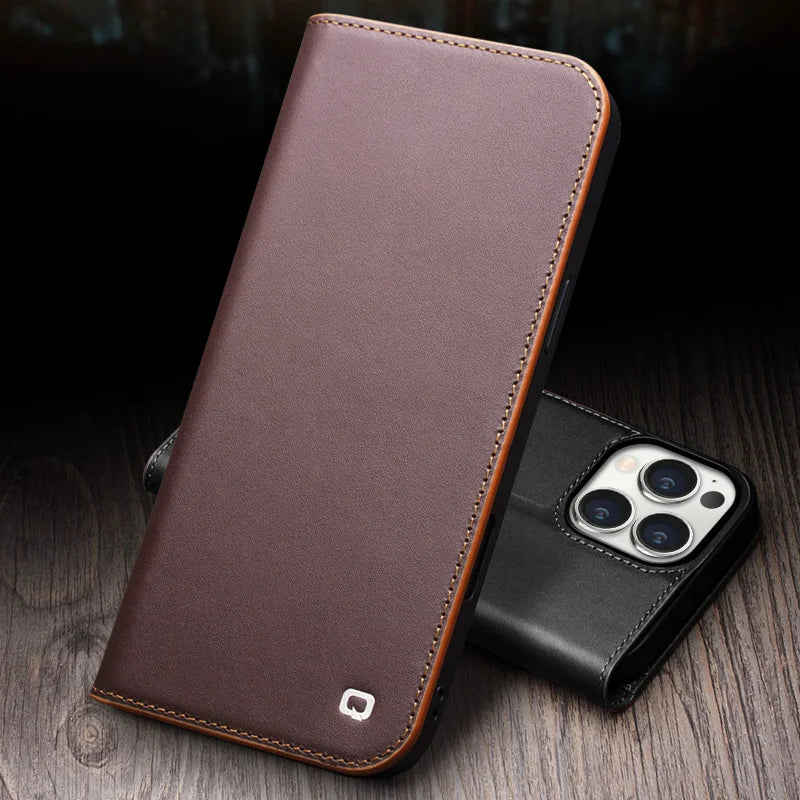 QIALINO Handmade iPhone 16 Genuine Leather Wallet