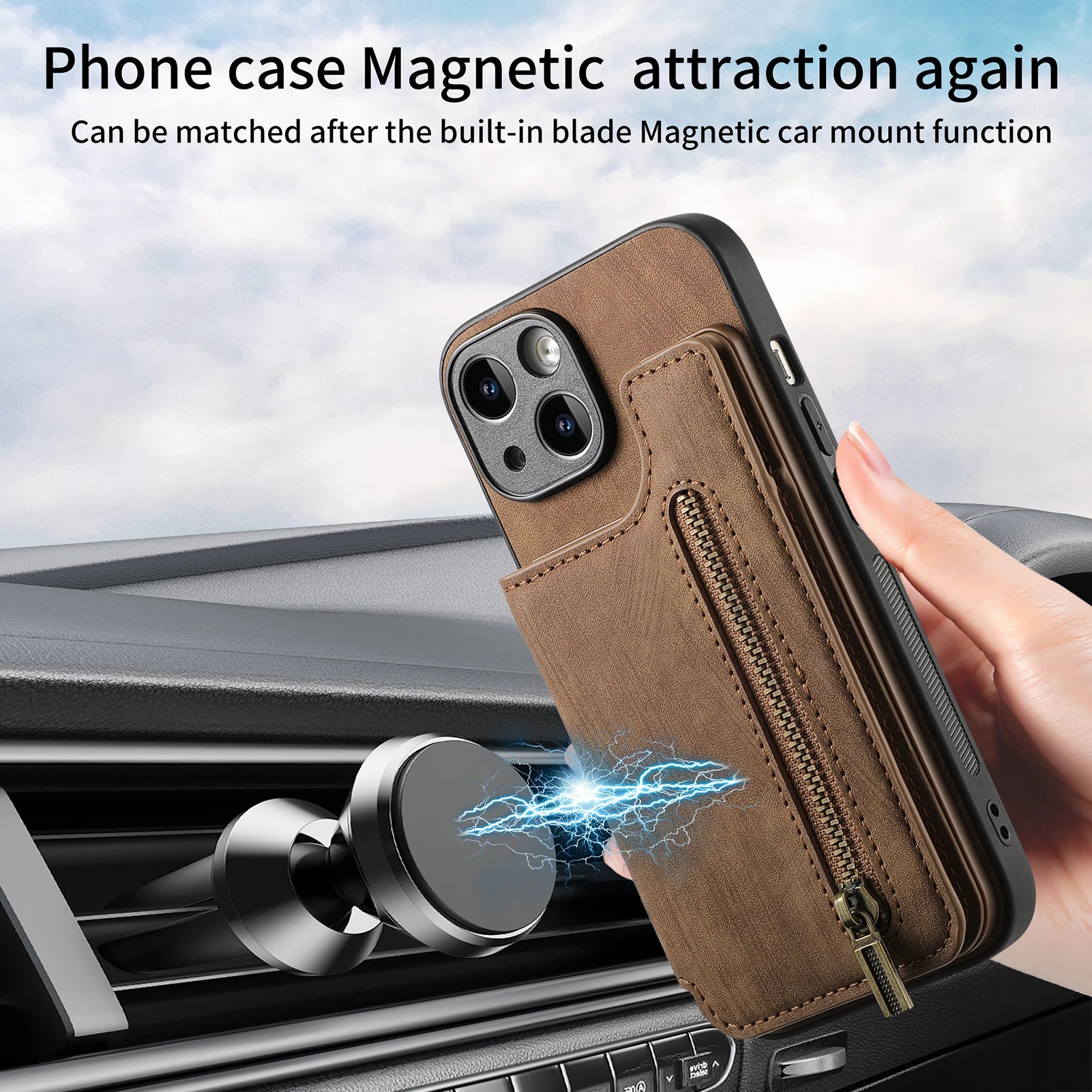 iPhone 16 Pro Max Zipper Cards Wallet Vegan Leather Case