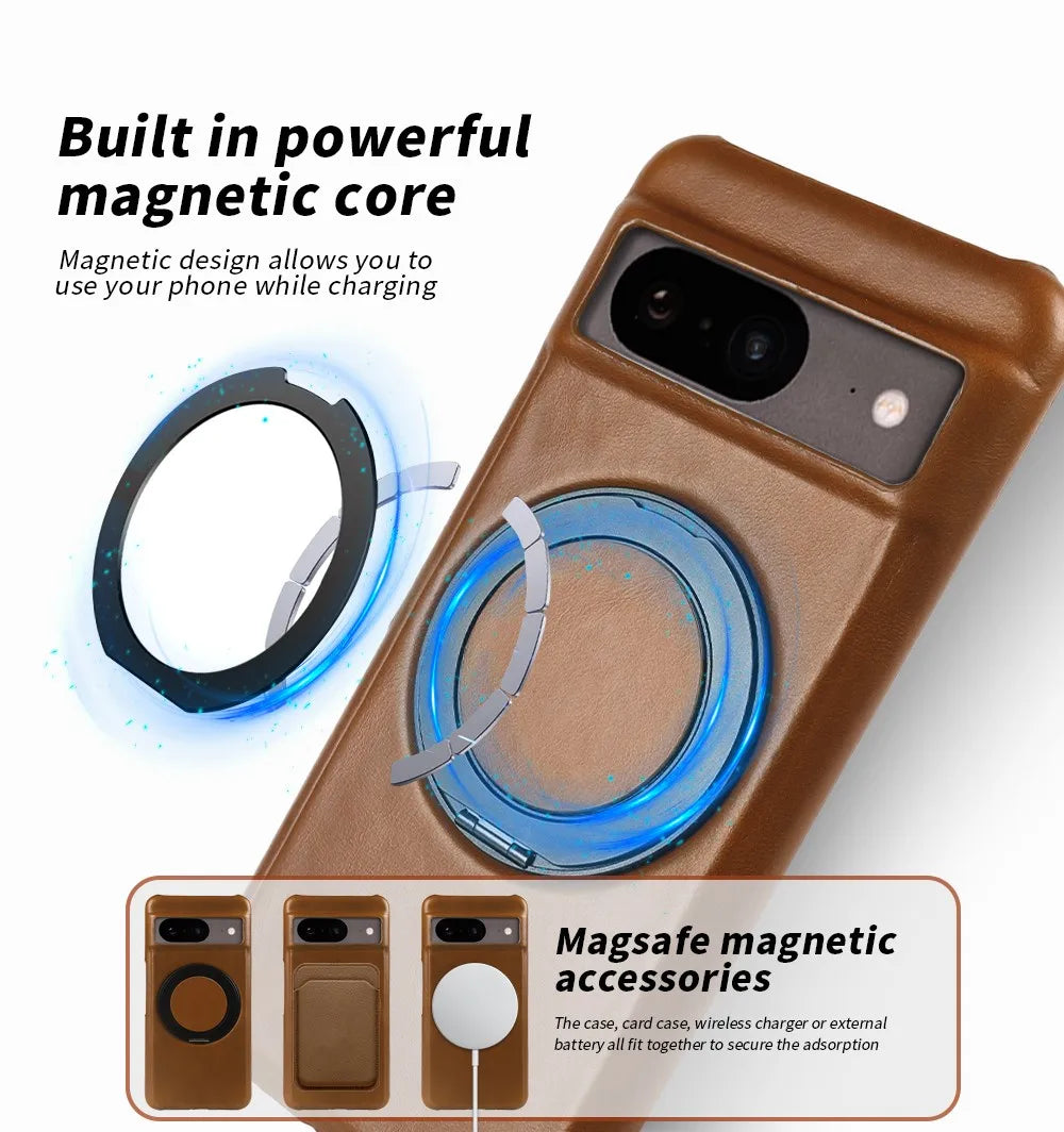 Google Pixel 9 Luxury 360° Rotating Magnetic Leather Case