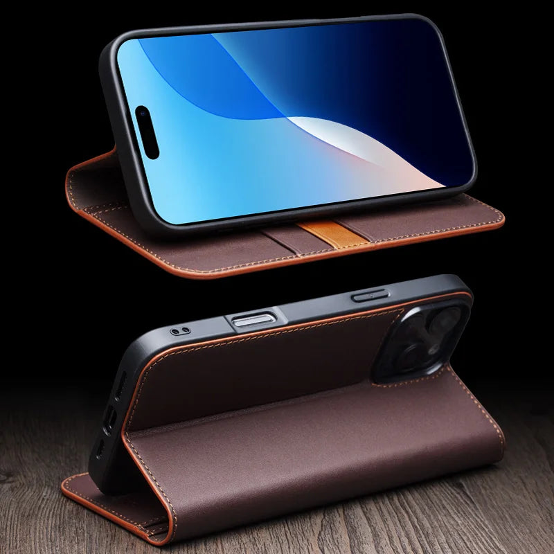 QIALINO Handmade iPhone 16 Genuine Leather Wallet