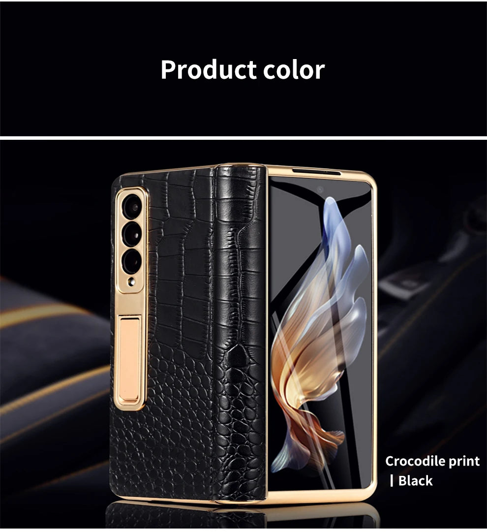 Real Leather Galaxy Z Fold 6 Hinge Kickstand Cover