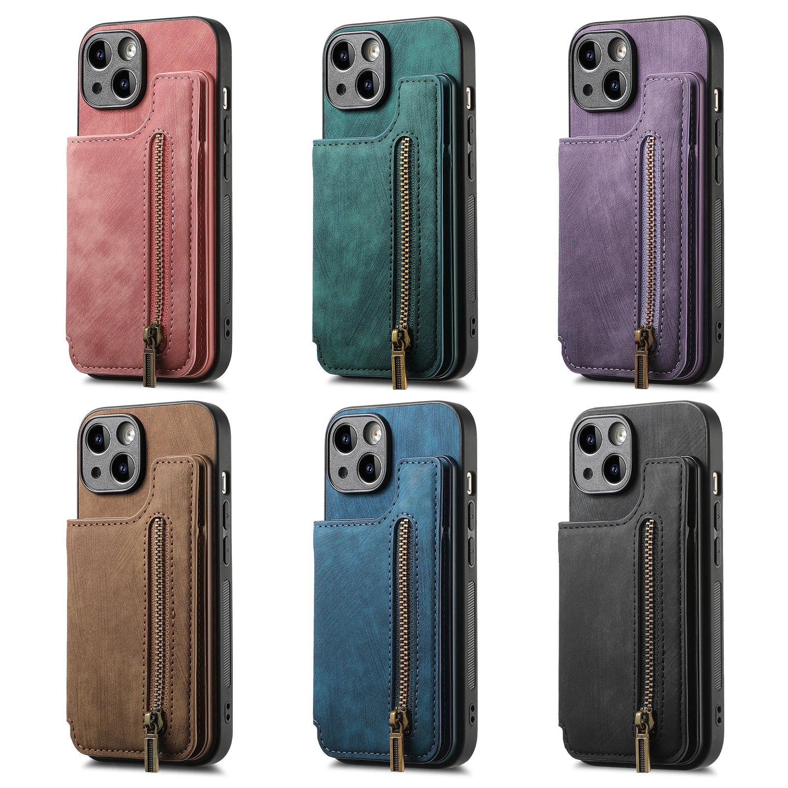 iPhone 16 Pro Zipper Cards Wallet Vegan Leather Case