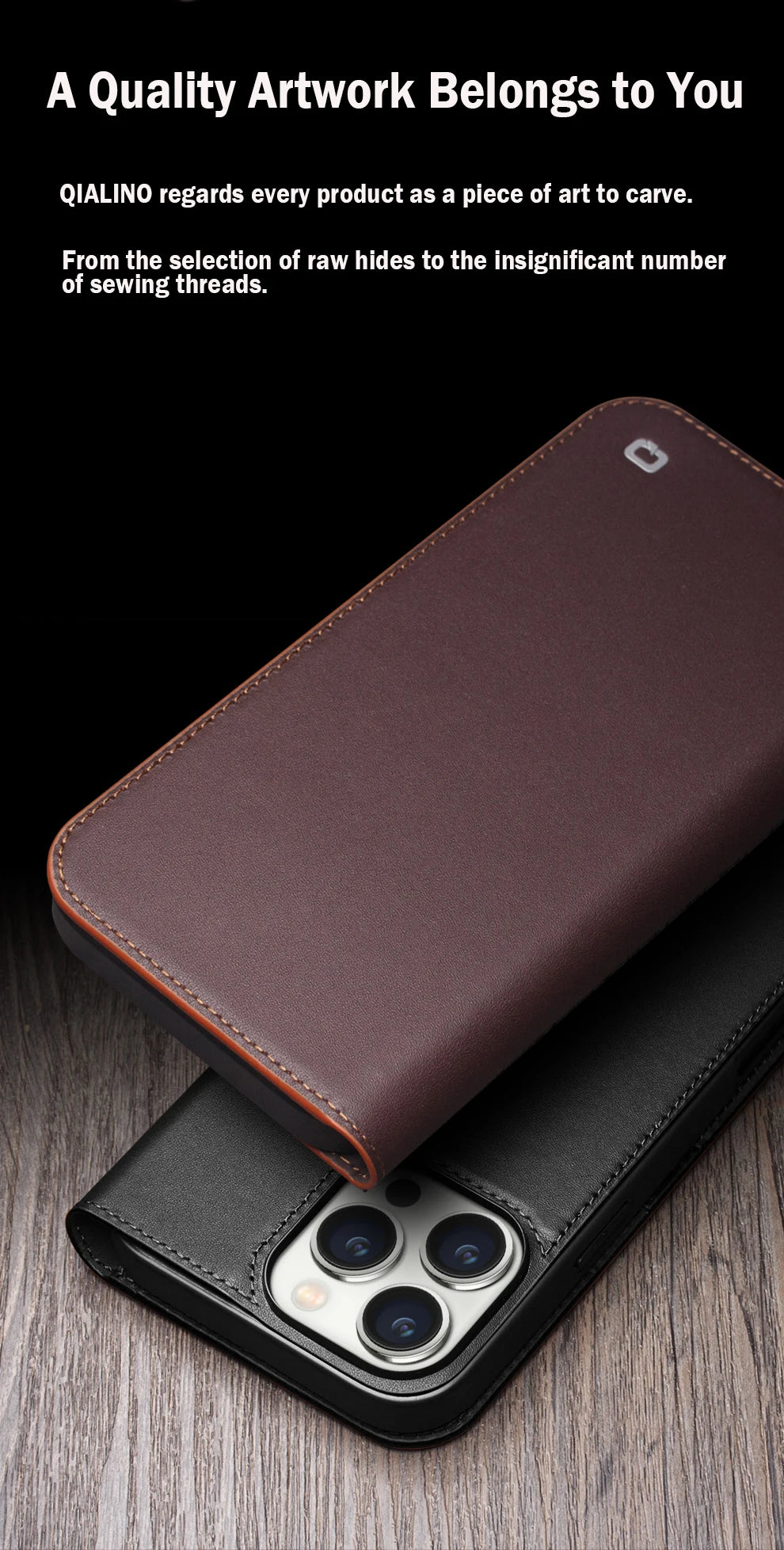 QIALINO Genuine Leather iPhone 17 Handmade Case