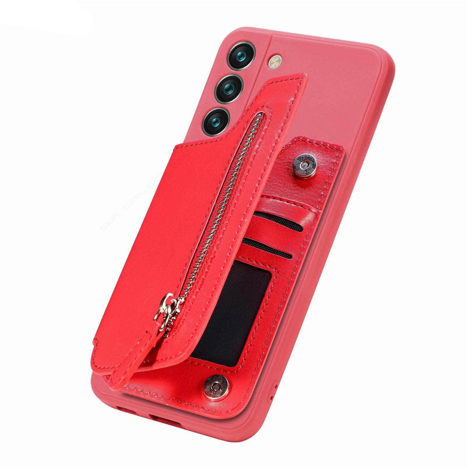 Casebuddy For Galaxy A14 4G / Red Galaxy A14 5G Zipper Wallet Vegan Leather Case