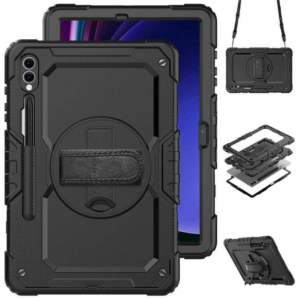 Casebuddy BK-BK / S9 Plus 12.4 inch Galaxy Tab S9 Plus Shockproof Shoulder Strap Case