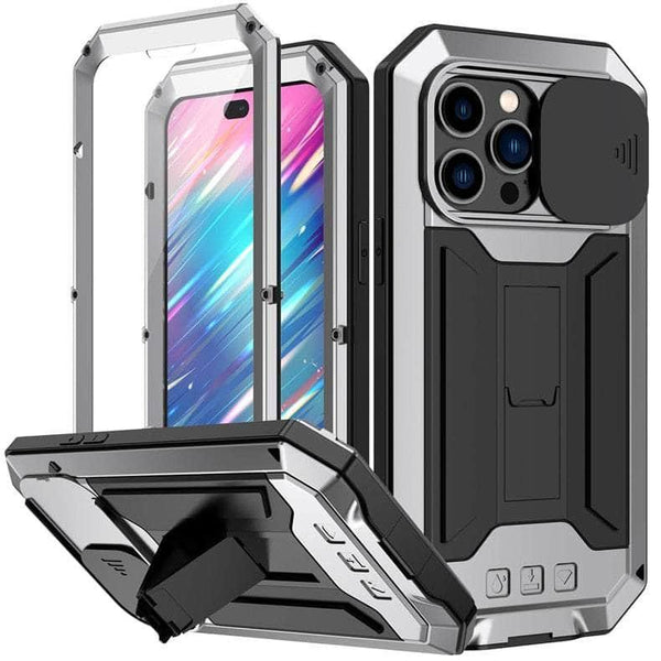 Casebuddy Silver / For iPhone 15 Pro iPhone 15 Pro Full Body Rugged Armor Shockproof Metal Cover