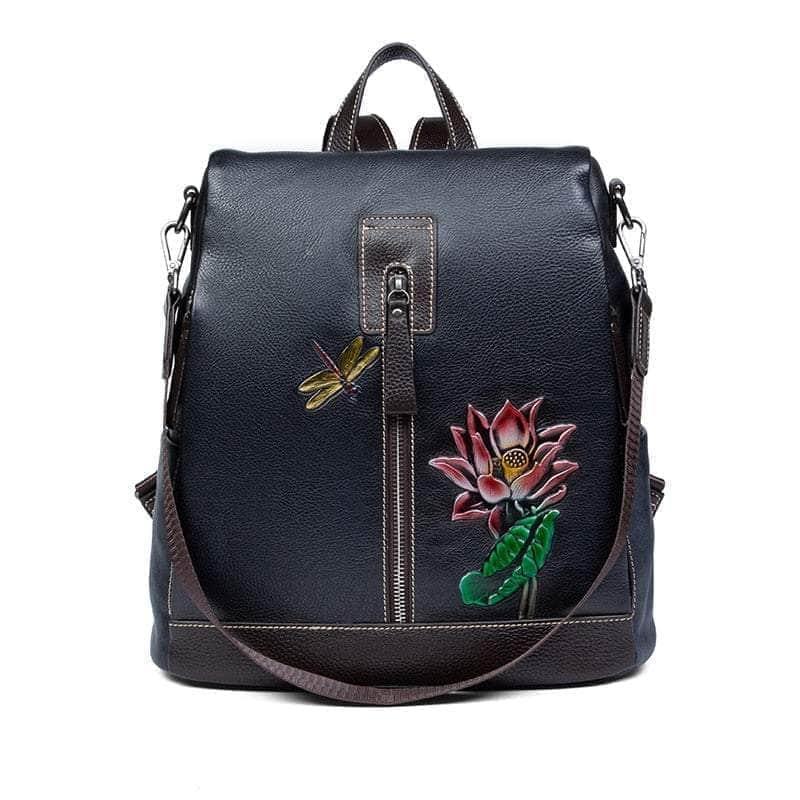 Casebuddy Flower Pattern Vintage Genuine Leather Backpack