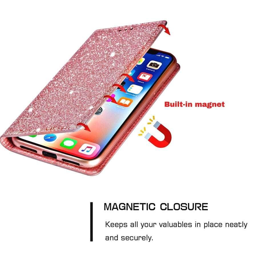 Casebuddy Galaxy A14 Wallet Glitter Leather Case