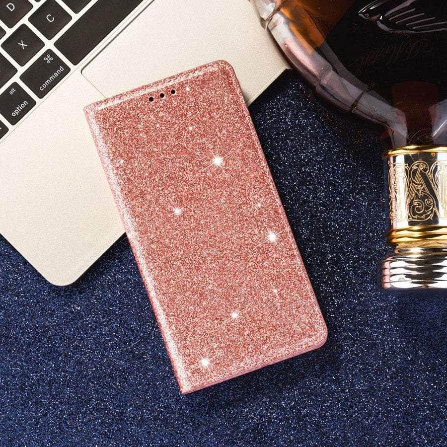 Casebuddy Rose gold / Galaxy A54 Galaxy A54 Wallet Glitter Leather Case