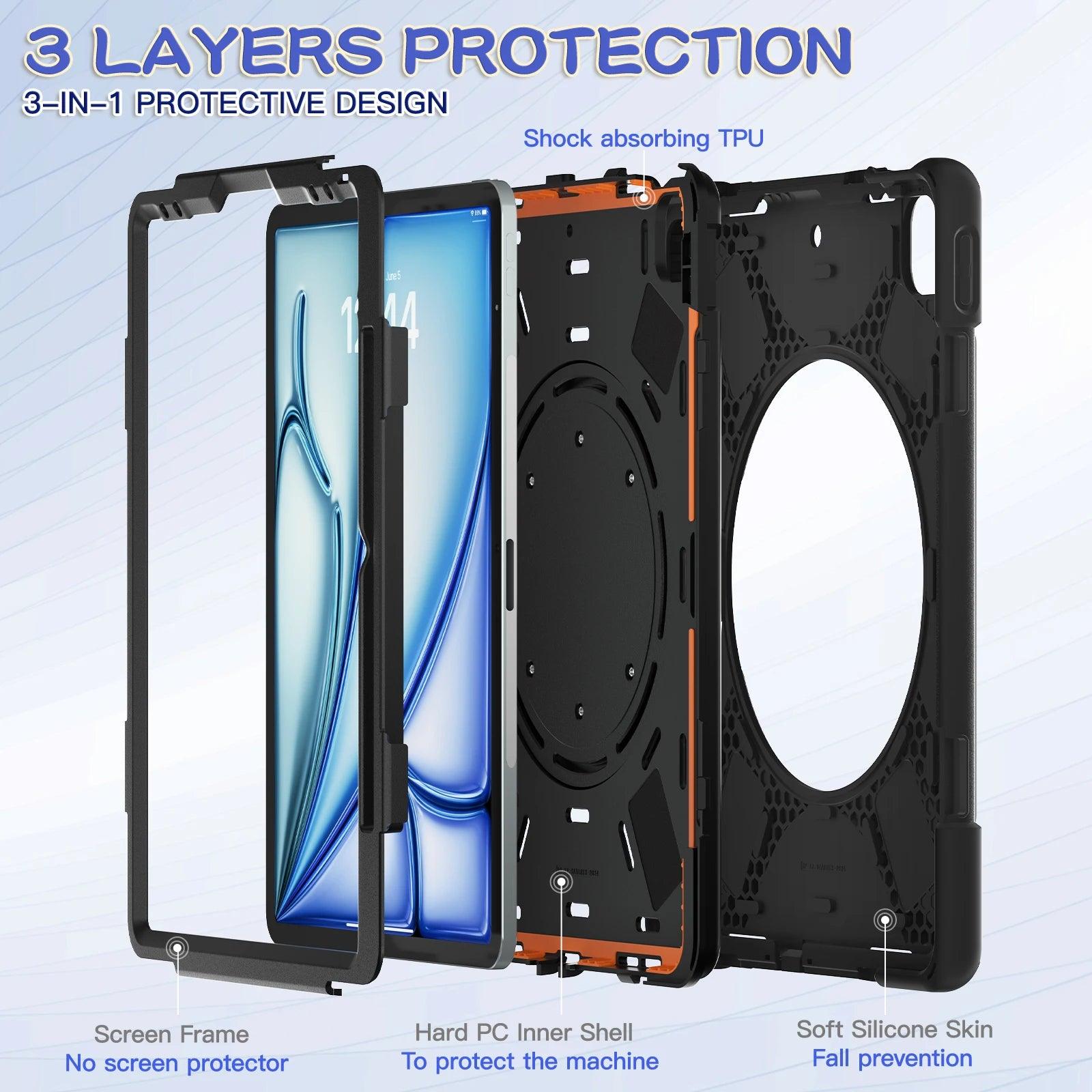 iPad Air 13 2024 Rotating Strap Heavy Duty Shockproof Cover - CaseBuddy Australia