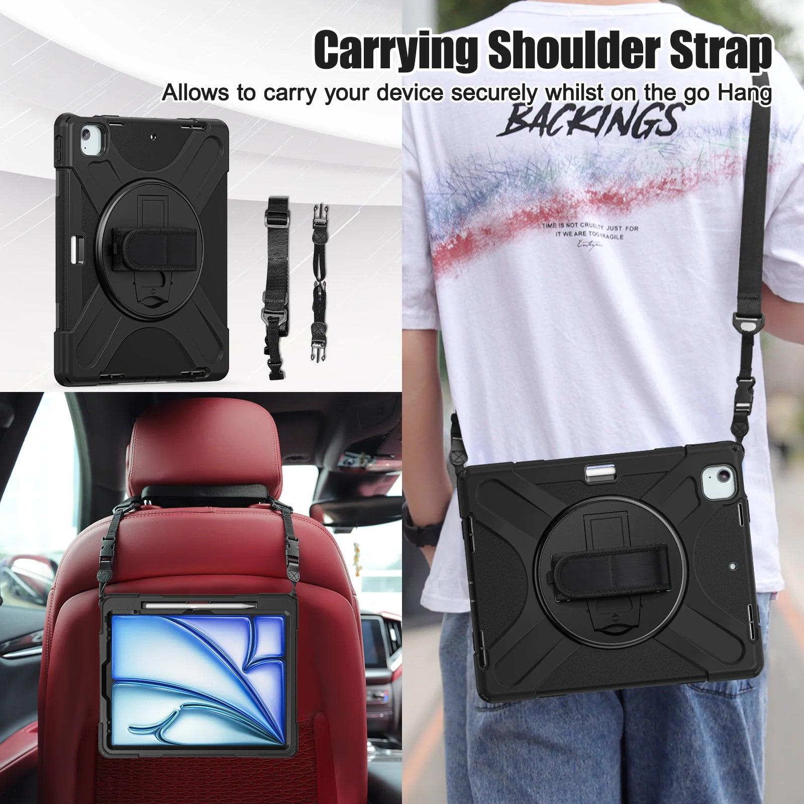 iPad Air 13 2024 Rotating Strap Heavy Duty Shockproof Cover - CaseBuddy Australia