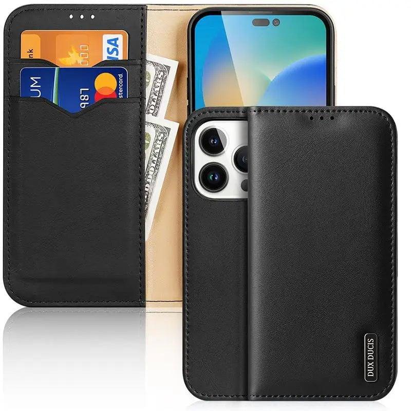 Casebuddy For Iphone 15 Plus / black iPhone 15 Plus Dux Ducis Luxury Genuine Leather Wallet