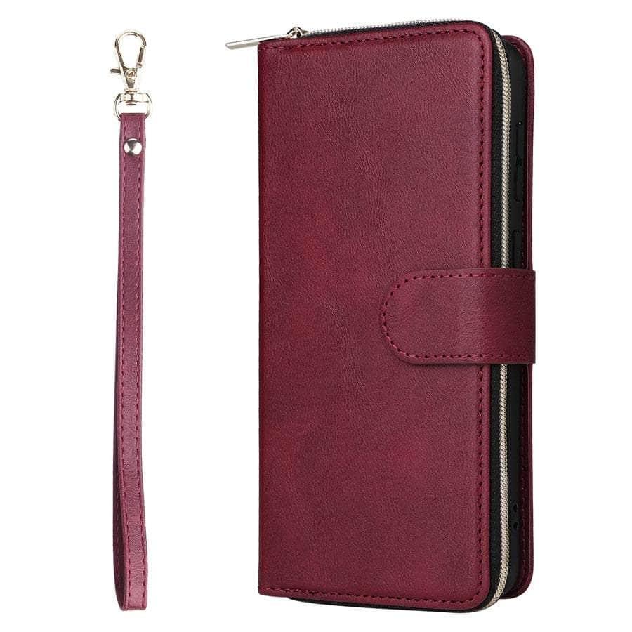 Casebuddy Wine / Galaxy A24 4G Luxury Galaxy A24 Wallet 9-Card Leather Case