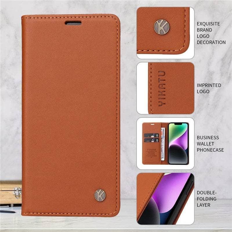 Casebuddy Yellow Brown / for Galaxy A34 5G Samsung Galaxy A34 Flip Vegan Leather Case