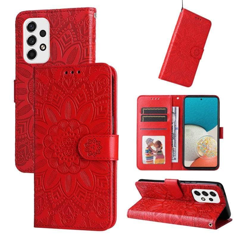 Casebuddy Red / For Samsung A14 5G Sunflower Galaxy A14 Card Wallet