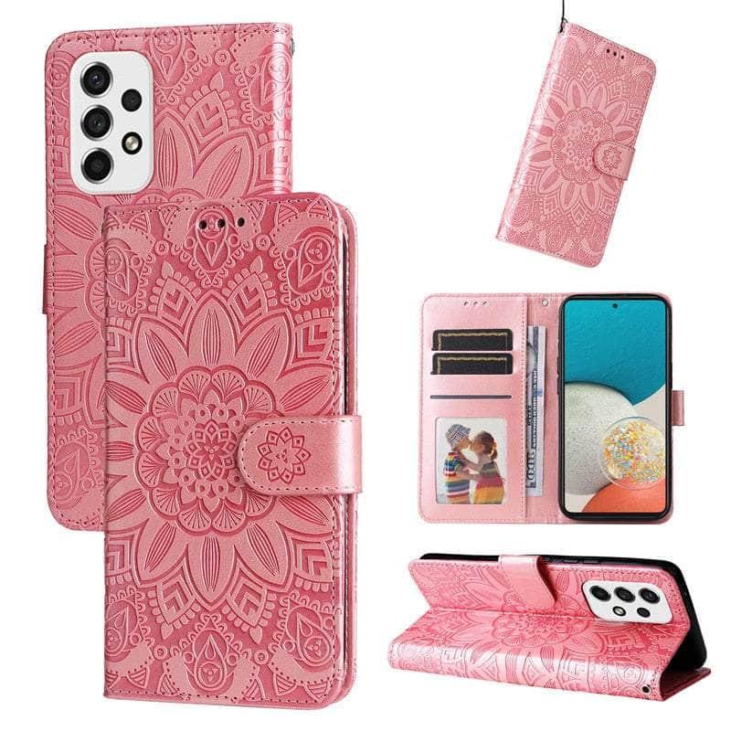 Casebuddy Pink / For Samsung A54 5G Sunflower Galaxy A54 Card Wallet