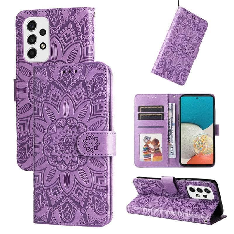 Casebuddy Purple / For Samsung A54 5G Sunflower Galaxy A54 Card Wallet