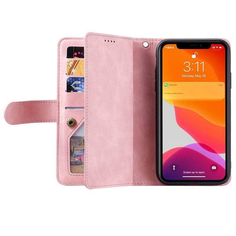 9 Cards Zipper Flip iPhone 13 Mini Leather Case