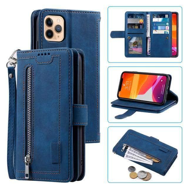 9 Cards Zipper Flip iPhone 13 Mini Leather Case