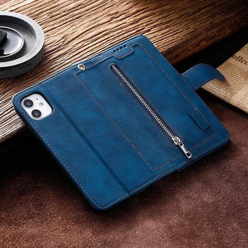 9 Cards Zipper Flip iPhone 13 Mini Leather Case