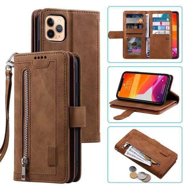 9 Cards Zipper Flip iPhone 13 Mini Leather Case