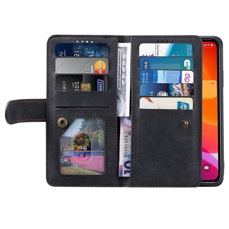 9 Cards Zipper Flip iPhone 13 Mini Leather Case