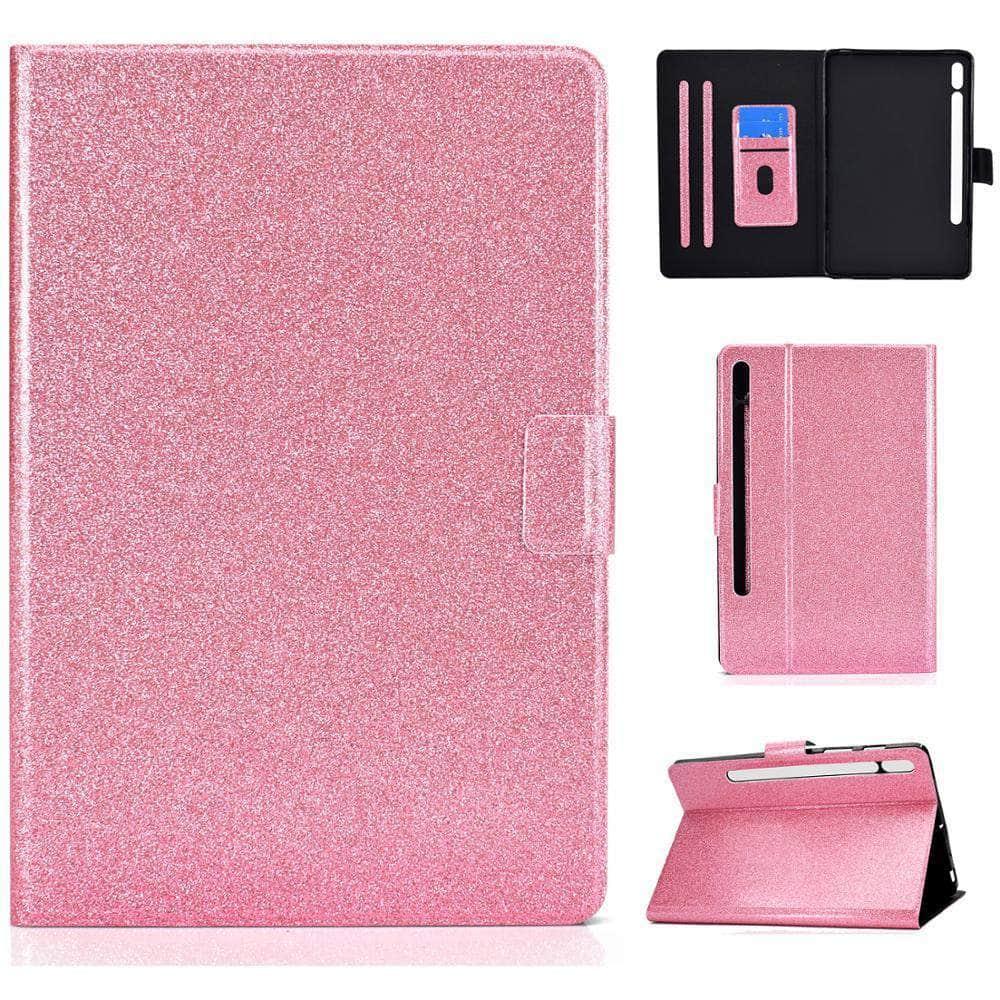 Auto Wake Sleep Smart Cover Galaxy Tab S7 T870 T875 Magnetic Glitter Card Slot Stand Case - CaseBuddy