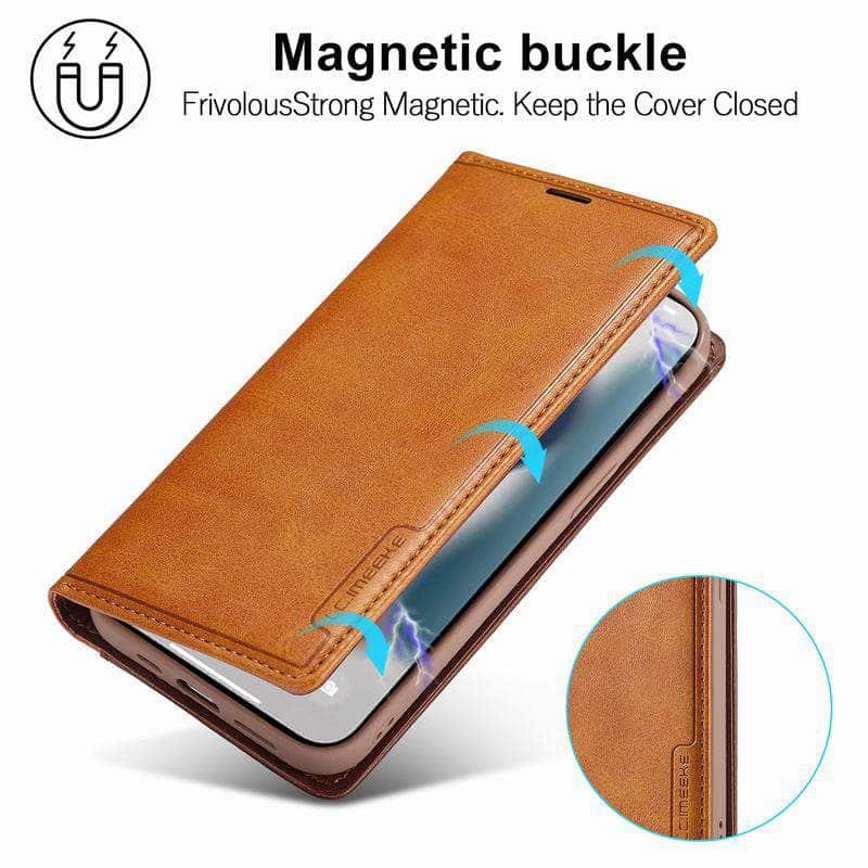 Casebuddy Brown / For Galaxy S23 Ultra Galaxy S23 Ultra Luxury Magnetic Real Leather Wallet