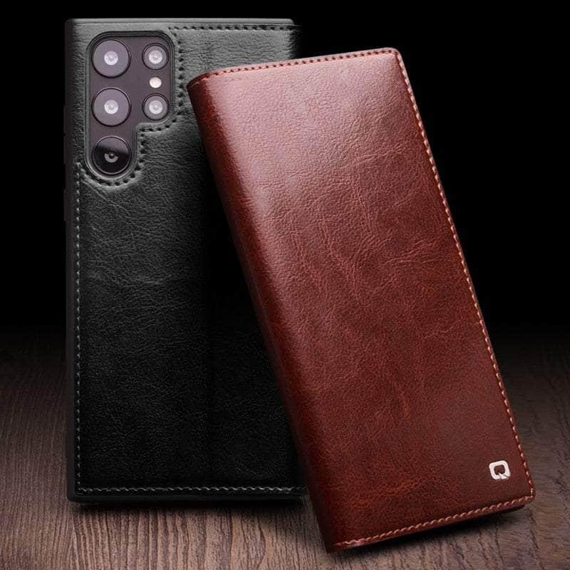 Casebuddy Brown / Samsung S23 Ultra Galaxy S23 Ultra Real Genuine Leather Flip Cover